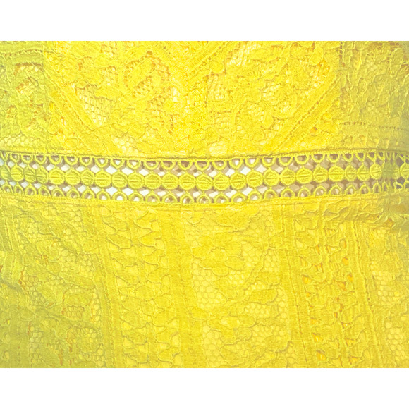 Lulus Sz S Love You Always Sleeveless VNeck Skater Dress Yellow Lace with Ruffle - Picture 8 of 12